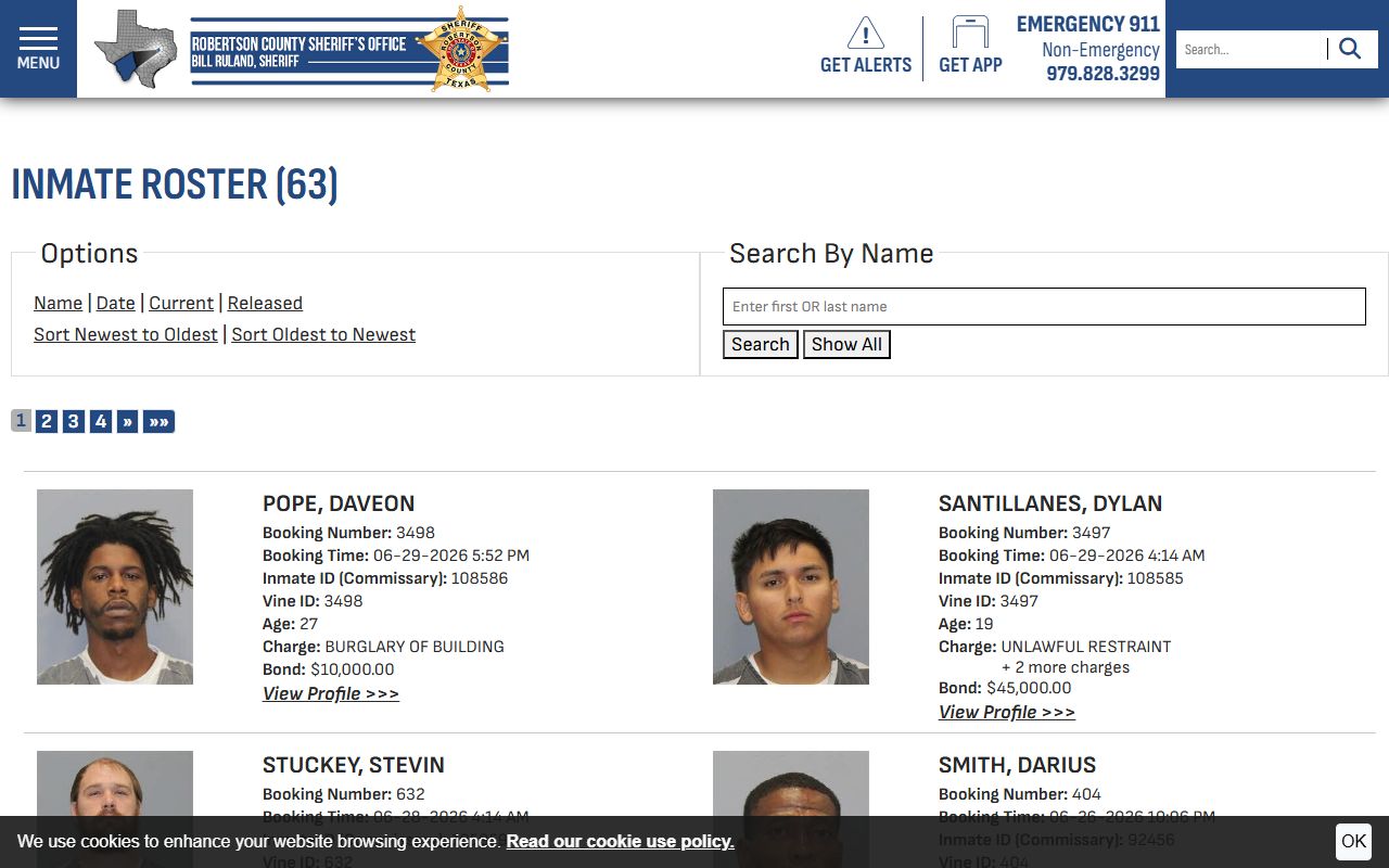 Robertson County inmate population current jail roster list